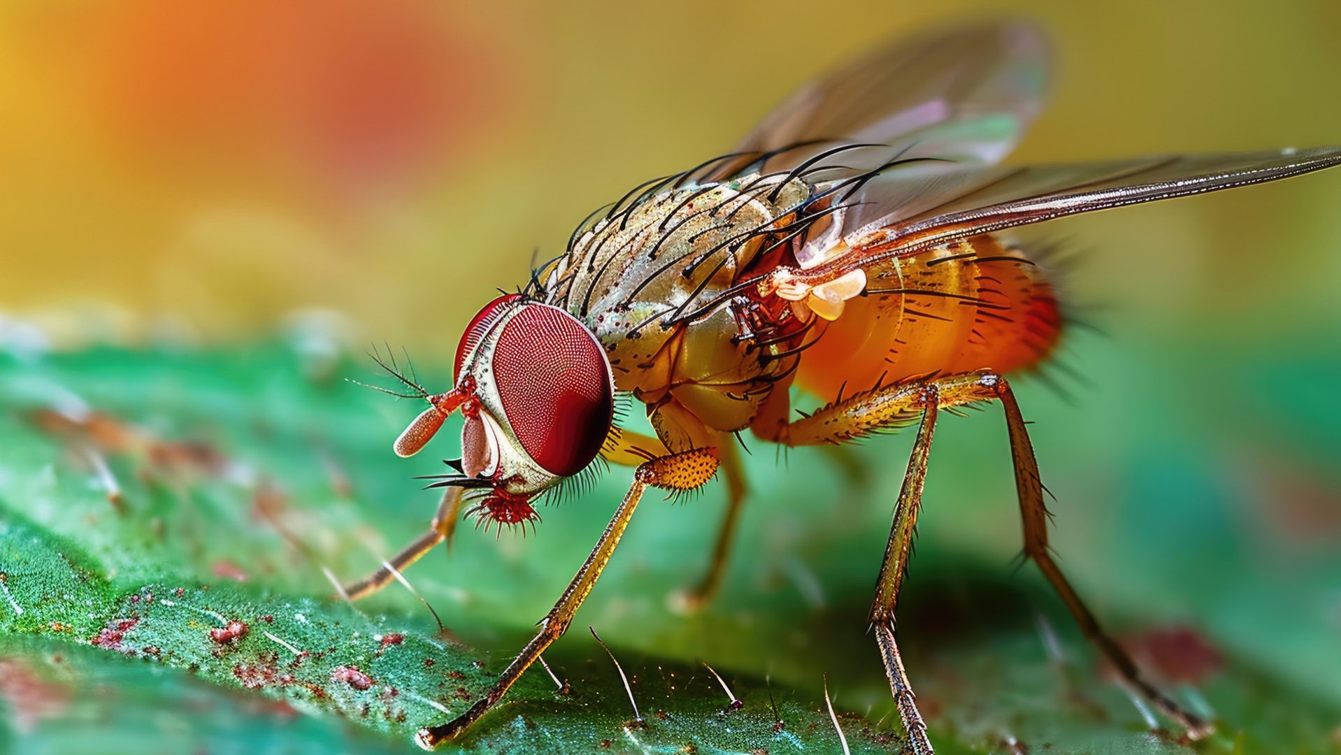a fly sitting on a leaf strand